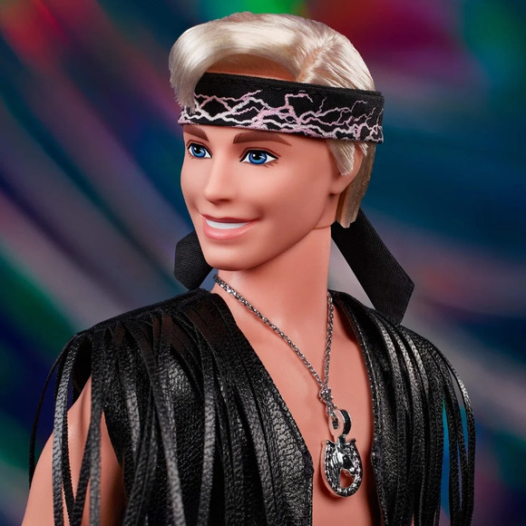 Barbie The Movie, Ken Doll in Faux Fur Coat and Black Fringe Vest. - Picture 3 of 16